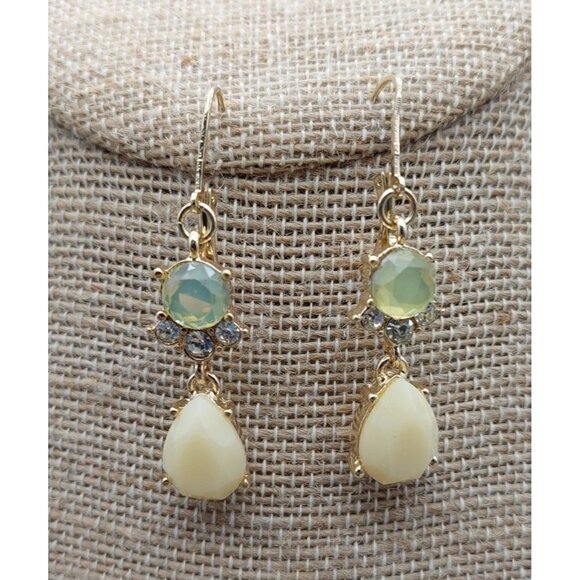 Anne Klein Gold Tone Rhinestone Beaded Collar Necklace & Dangle Earrings Set 19" - Picture 7 of 12